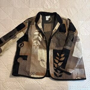 vintage Coldwater Creek Tan Floral Tapestry Zip Up